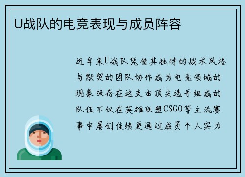U战队的电竞表现与成员阵容