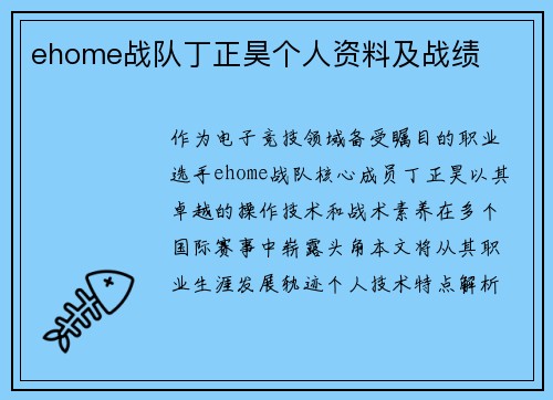 ehome战队丁正昊个人资料及战绩